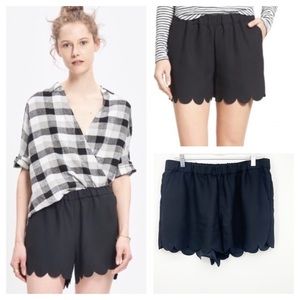 Madewell Scallop Hem Pull On Shorts Womens Size Large Black Side Pockets